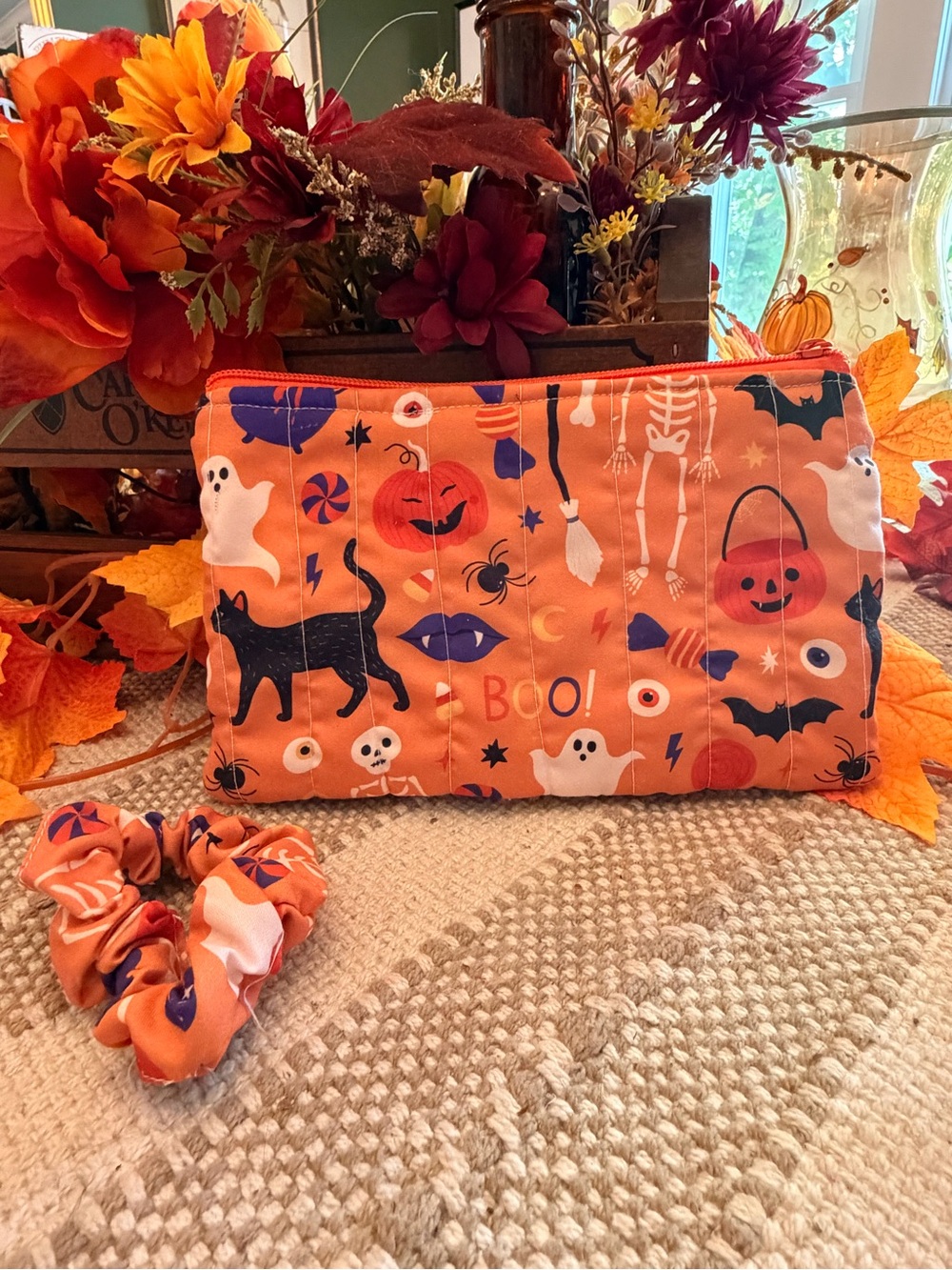 Halloween Kids Zipper Pouch & Scrunchie Set - Orange